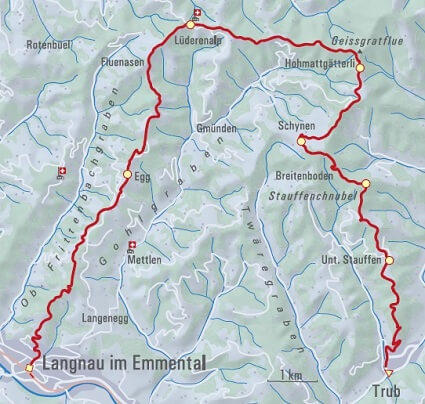 Über die Lüderenalp nach Langnau wandern: Wanderkarte